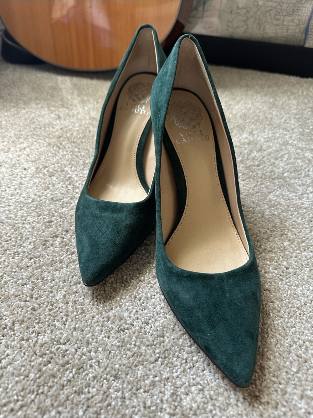Vince Camuto Deep Green Suede Pointed-Toe Pumps